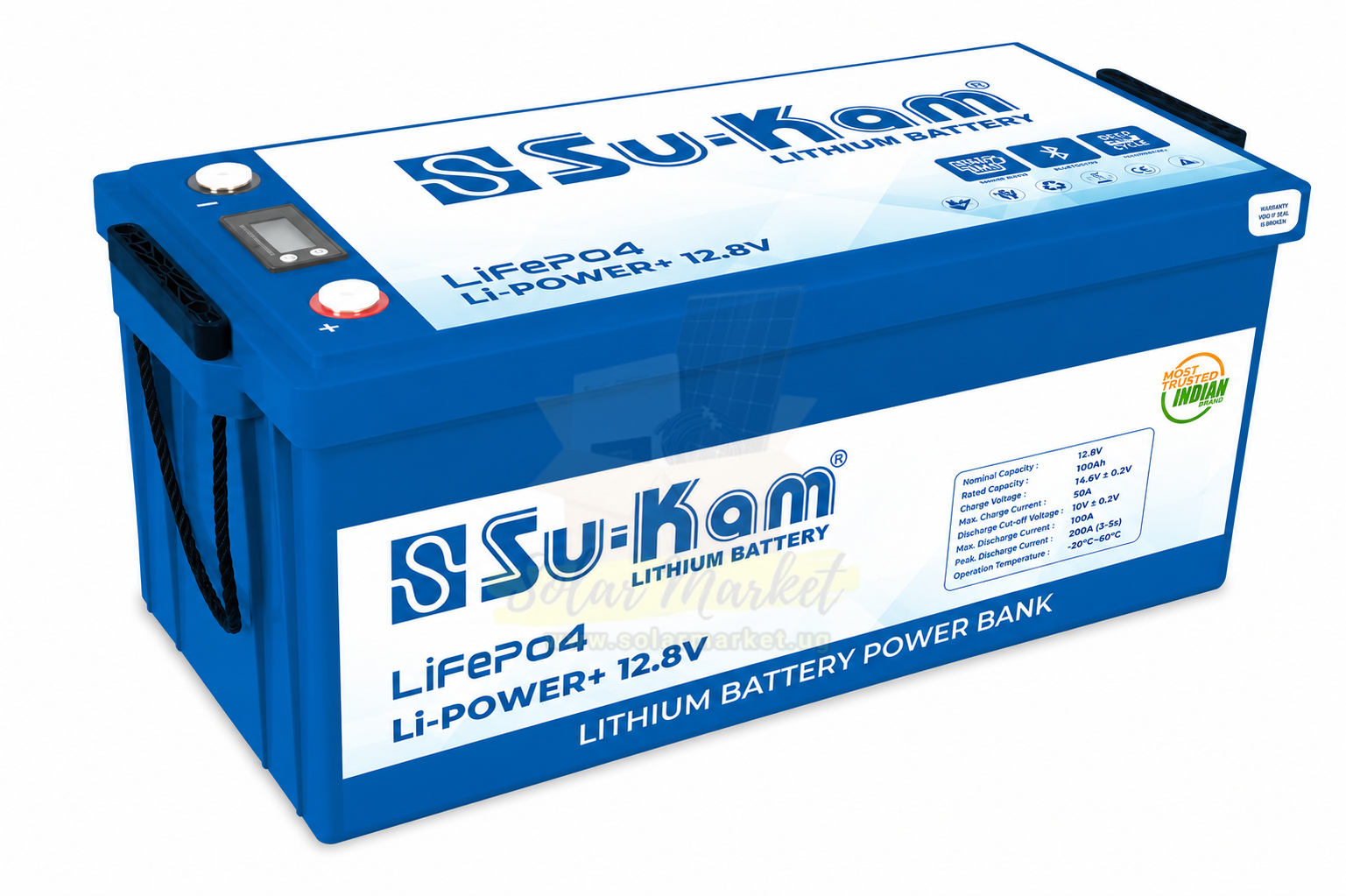 Sukam 12.8V 300Ah 3.8kWh LiFePO4 Solar Battery for Residential Solar Backup 4kWh Capacity 200A Continuous Discharge M8 Terminal IP21 (LI300-12)
