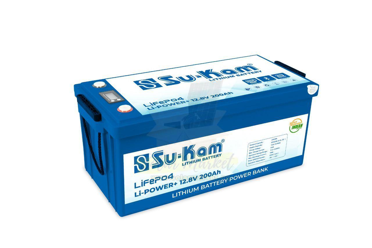 Sukam 12.8V 200Ah 2.56kWh LiFePO4 Solar Battery for Home and Small Business Backup 3kWh Capacity 150A Continuous Discharge M8 Terminal IP21 (LI200-12)