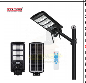 Altop 600W Solar Street Light with 180 LED 6000K Chip, 3.2V 12Ah Lithium Battery, 360° Detection, IP65 for Outdoor Compound and Pathway Lighting (0457D600-02)
