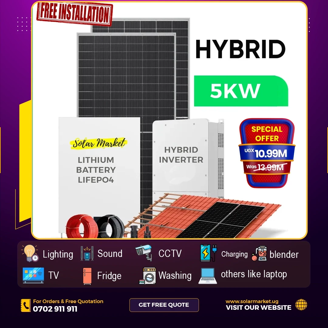 5KWH Complete Hybrid Solar Power System with 5KWH Lithium Battery - Free Installation