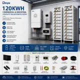 Deye 60kW 120kWh Complete Solar System for Commercial and Industrial Backup with 51.2V Lithium Battery, 230VAC Output, Dual MPPT, Expandable to 6 Units, 5 Year Warranty (120kWh HV)