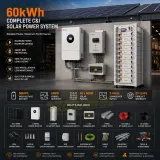 SRNE 60kW 60kWh High Voltage Lithium Battery Complete Solar System for Commercial and Industrial Backup with Hybrid Inverter, 27.8kW Solar Array, 25-Year Warranty (60kWh HV)