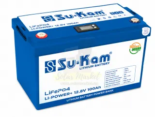 Sukam 12.8V 100Ah 1kWh LiFePO4 Solar Battery for Home and Small Business Backup 11.2-14.6V Voltage Window 100A Continuous Discharge M8 Terminal IP21 Protection (LI100-12)