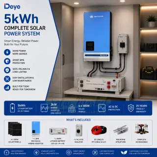 Deye 3kW Inverter Complete Hybrid Solar Power System for Home backup power and Small business 2.32kW / 2320W PV 5kWh Battery (5kwh)