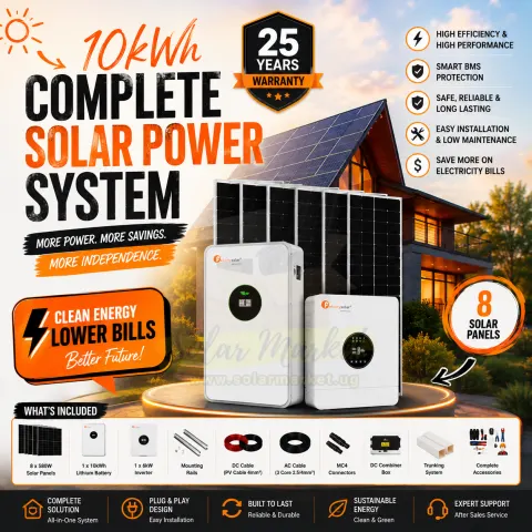 Felicity 10kWh Complete Solar Power System with 6kW Inverter, 10kWh Lithium Battery, 8 x 580W Solar Panels, Mounting Rails, DC/AC Cables, MC4 Connectors, DC Combiner Box, Trunking System & Complete Accessories