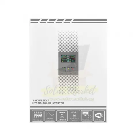 Entelechy 3000W Hybrid Inverter for Home and Small Business Backup 24VDC 230VAC Output 100A MPPT 500VDC PV Input RS232 Communication 0-55C Operating Temperature (BST-HPL-3000W)