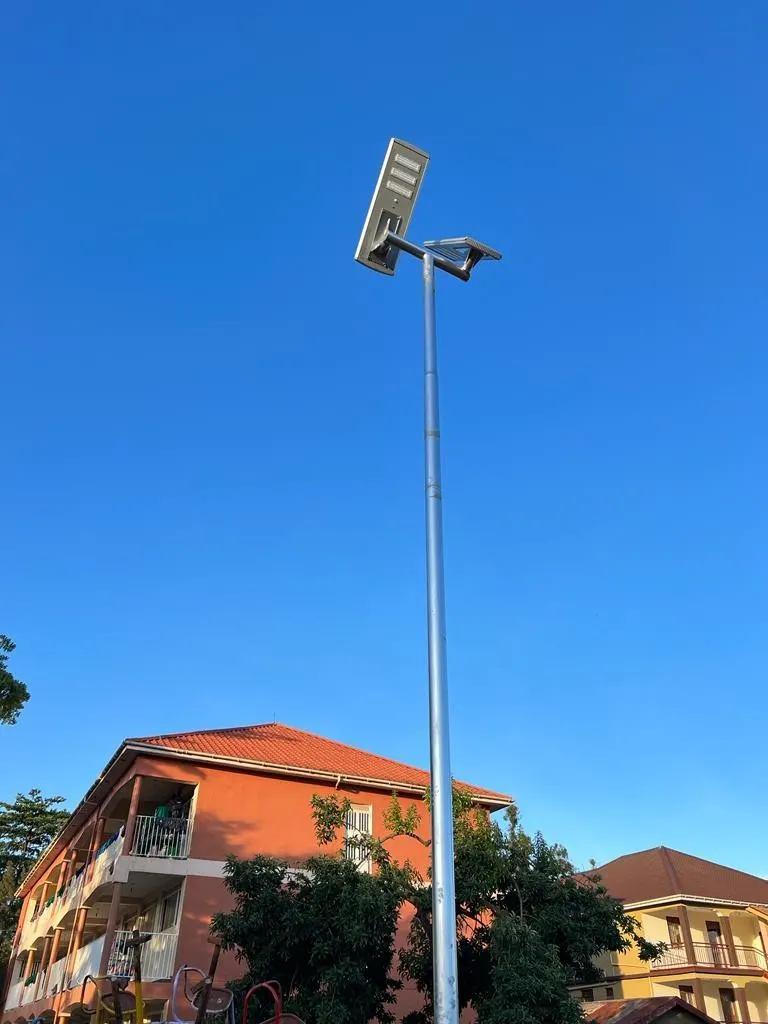 Galvanised Solar Street Light Poles 10 Meters Double Arm Compound Lighting Pole Uganda